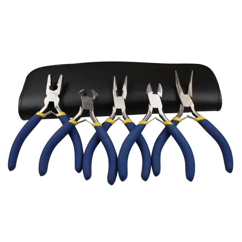 Mini 5 Piece Plier Set w/Zip Case Flat Long Needle Nose Durable Steel